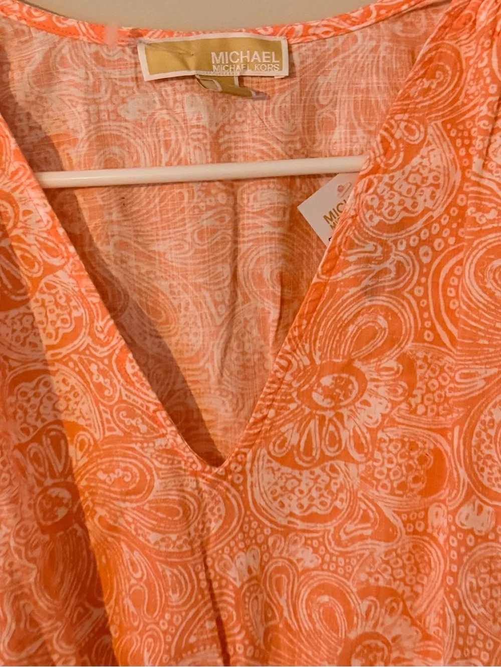 Michael Kors Coral Paisley V-Neck Peplum Top Sz XL